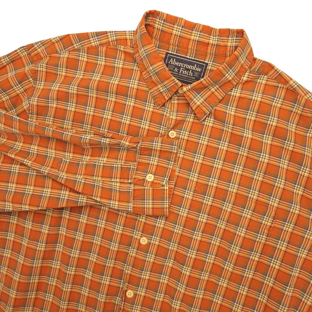 Abercrombie & Fitch Shirt Mens XL Orange Plaid Long Sleeve Button Up Cotton